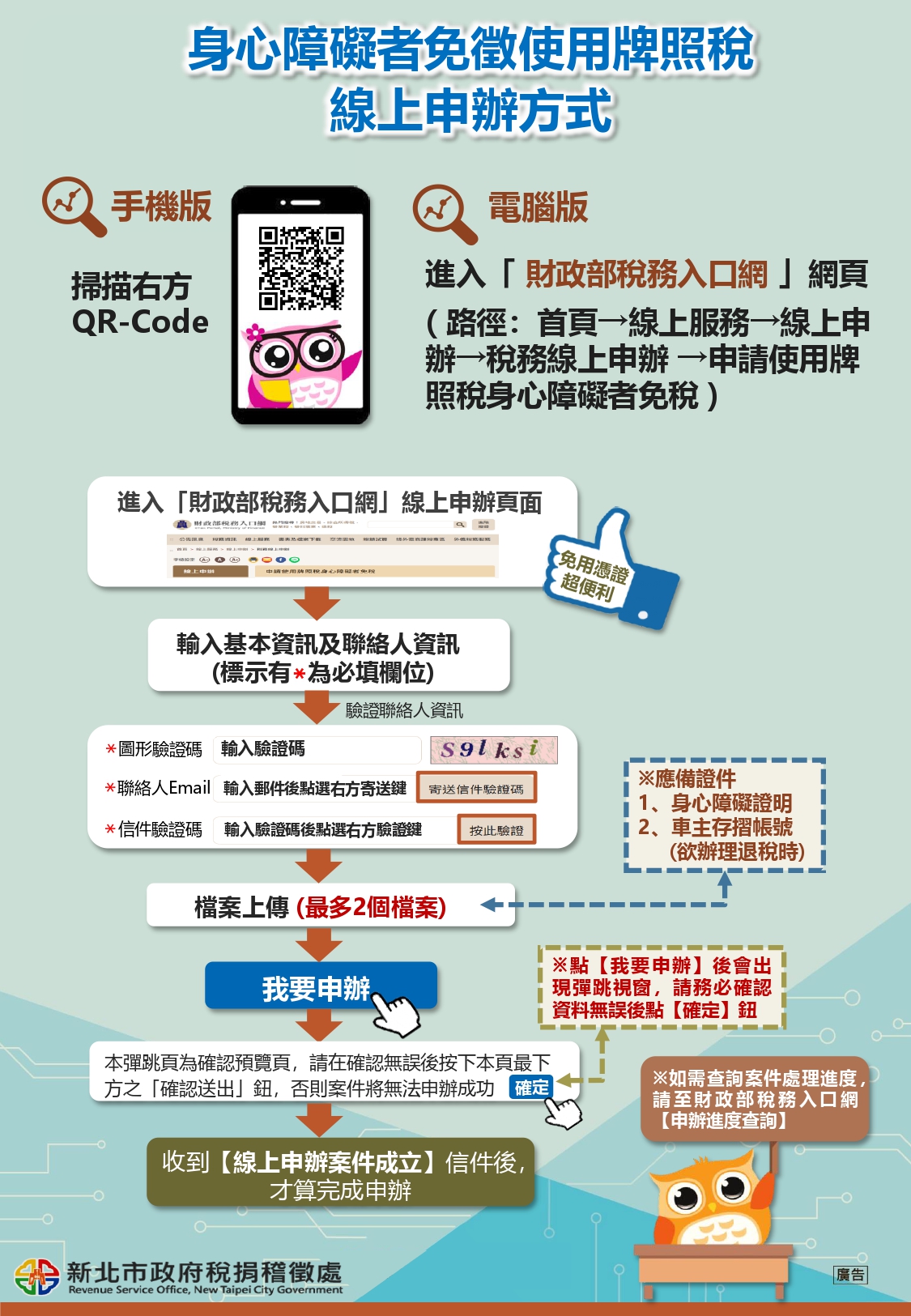 身心障礙者免徵使用牌照稅線上申辦方式宣導海報